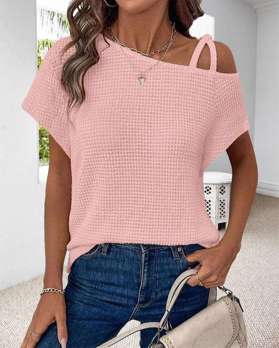 T-Shirt Een-Schouder Strik Voor Casual