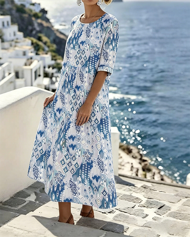 Jurk Ronde Hals Resort Print