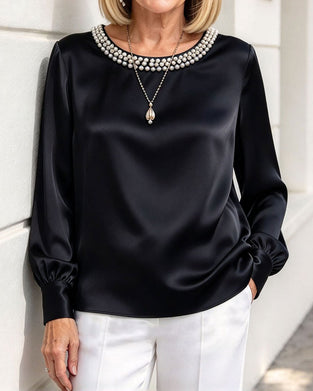 Blouse Ronde Hals Lantaarn Lange Mouw