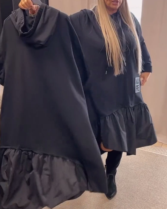 Lange mouw paneel losse capuchon jurk