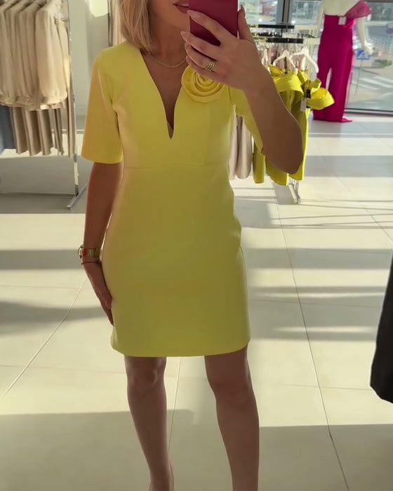 Jurk Elegant Handgemaakte Bloem Effen Kleur