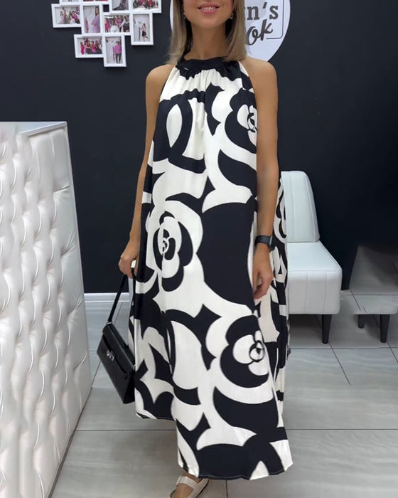 Mouwloze elegante jurk met print