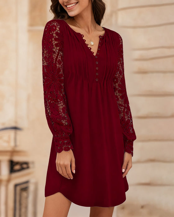 Effen Jurk Met Plooien En Patchworkdetails