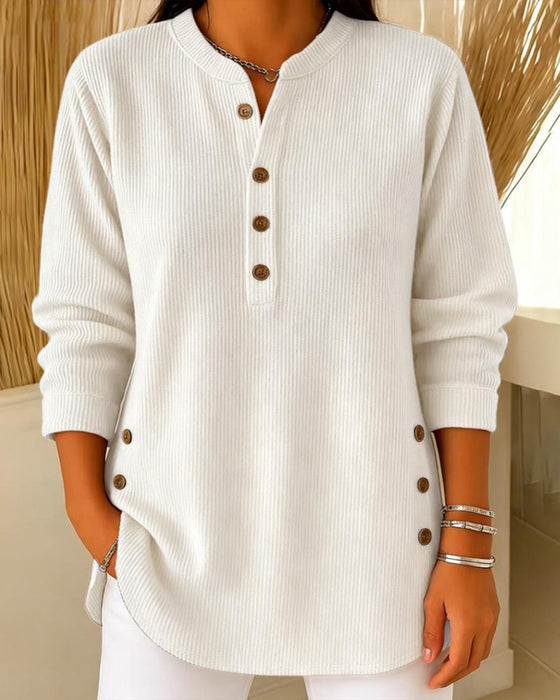Pullover Henley Knoop Effen
