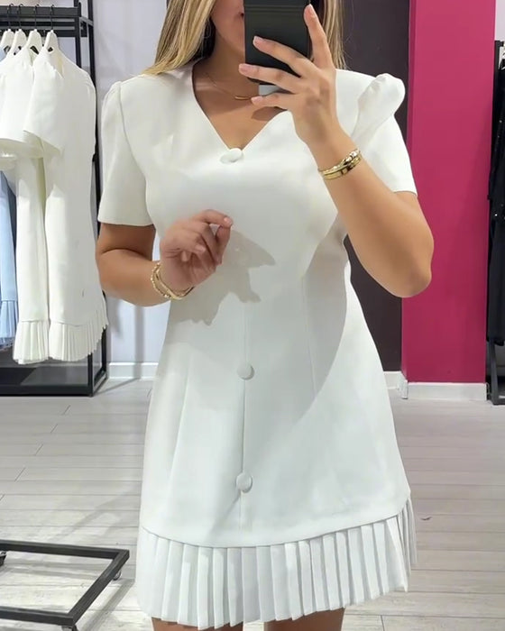 Jurk Effen Elegant V-Hals Geplooid