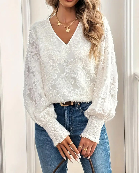 Blouse Lantaernmouwen Elegante V-hals