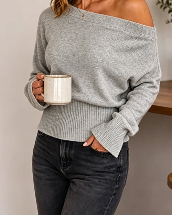 Top Lange Mouw Off-Shoulder Taille
