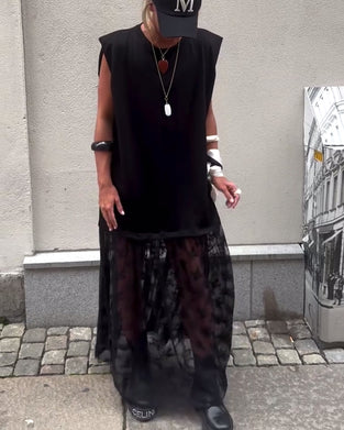 Mouwlose Mesh Patchwork Jurk