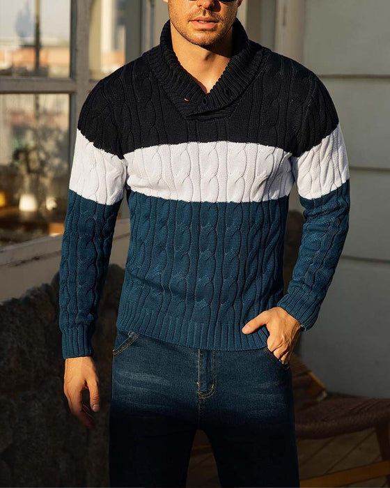 Pullover Hoge Hals Knoop Contrast Heren