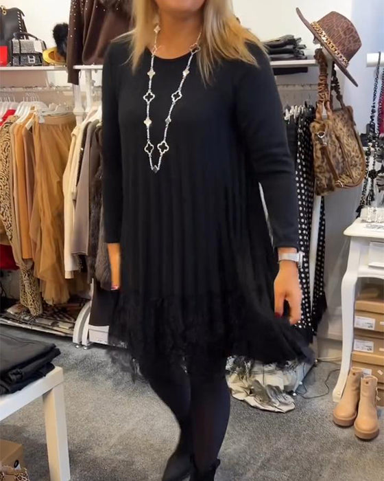 Wijde Jurk Met Ronde Hals En Plooien