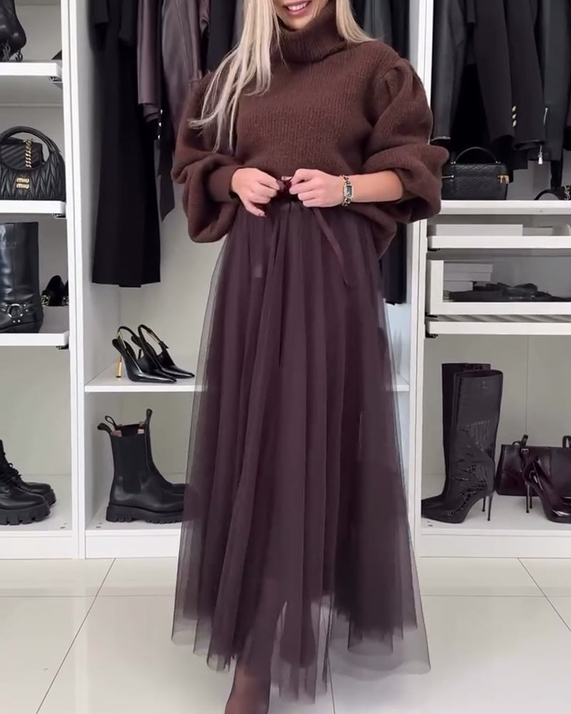 Casual effen mesh geplooide rok met veter