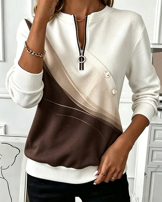 Sweatshirt Kleurblok Twill Knoop Half-Rits