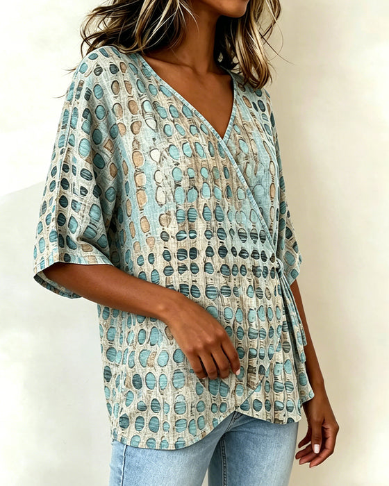 Blouse Casual Stippenpatroon Vetersluiting