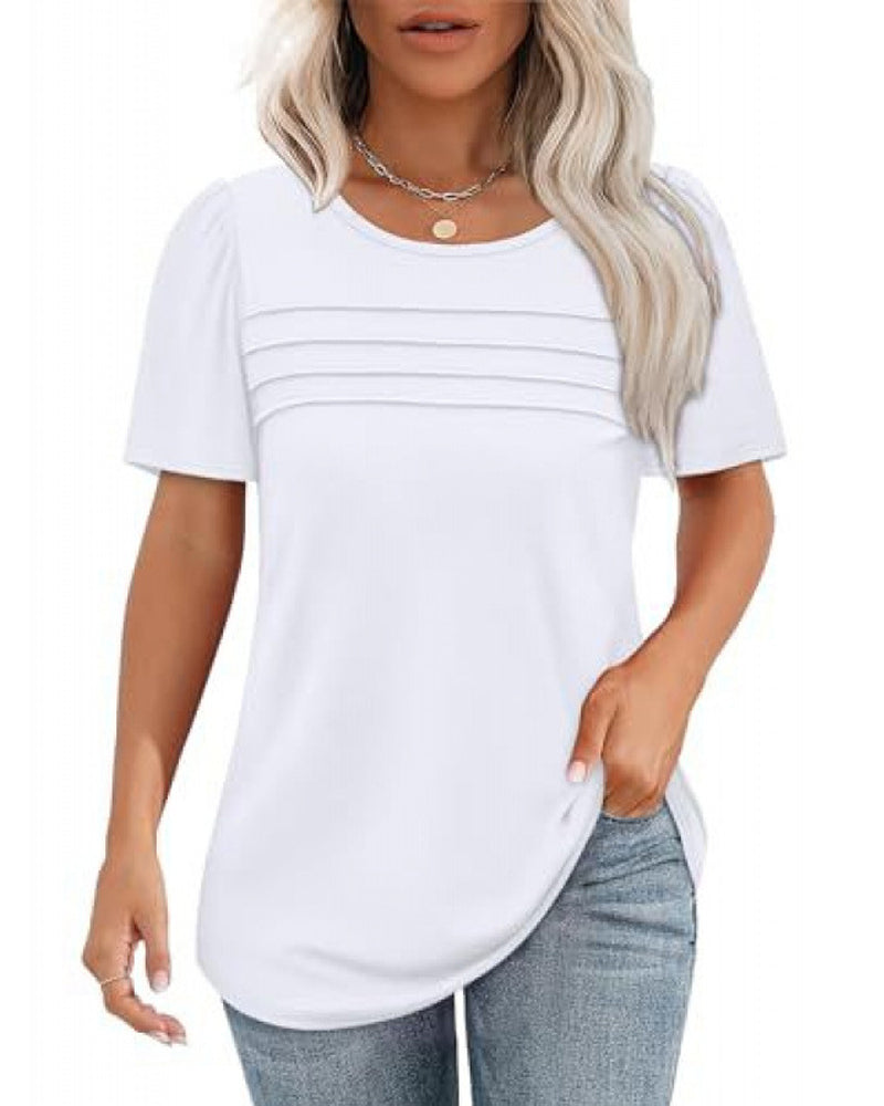 T-Shirt Geplisseerd Los Ronde Hals Korte Mouw