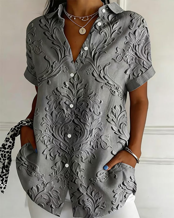 Shirt Knoopsgat Gebosseleerd Korte Mouw