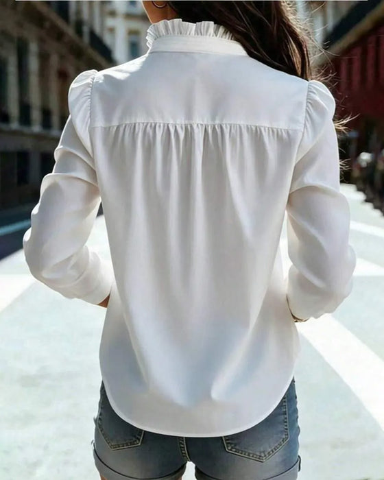 Blouse Gerimpeld Pofmouw Lange Mouw