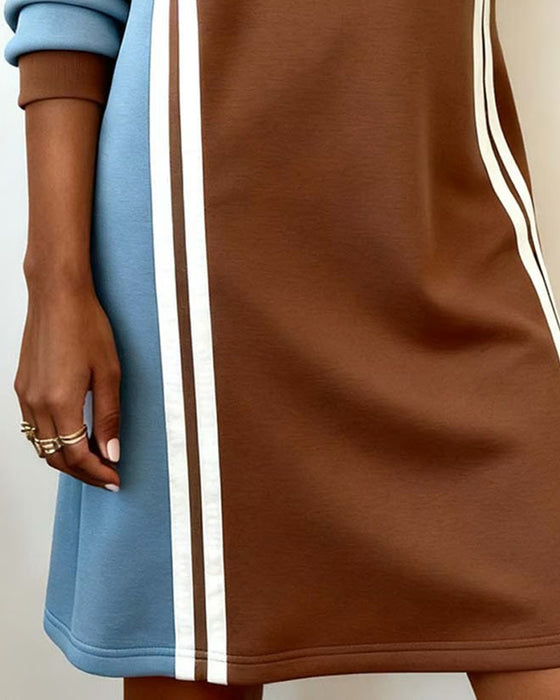 Jurk Lange Mouwen Kleurblok Ronde Hals Rechte