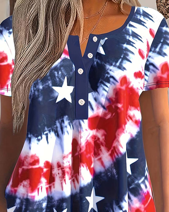 Blouses Tie-Dye Henley Korte Mouw
