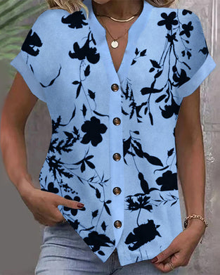 SHIRT CASUAL Gedrukte v-hals korte mouw