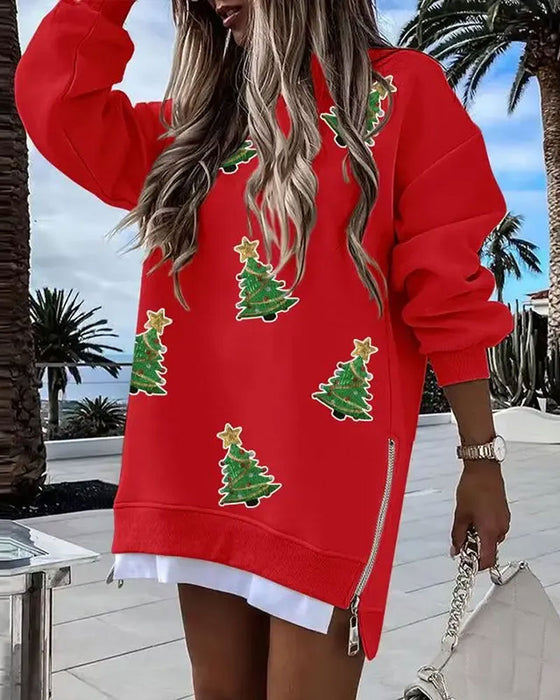 Jurk Kerstboomprint Zijrits Sweatshirt