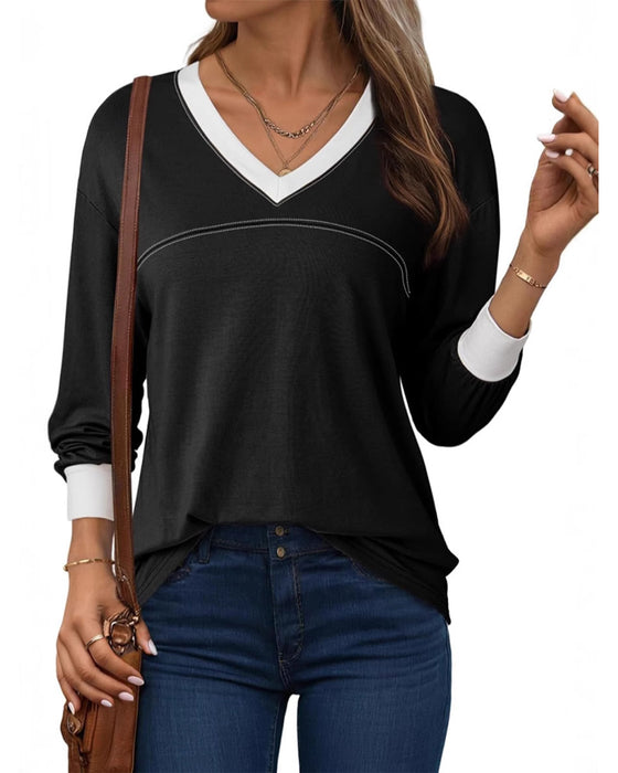 Blouse Contrast V-Hals Relaxed