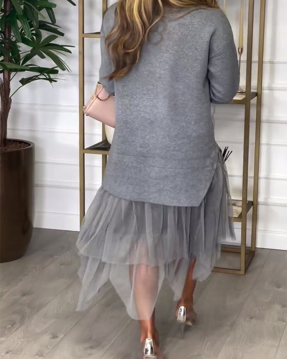 Langmouwige Jurk Met Hoge Hals En Patchwork