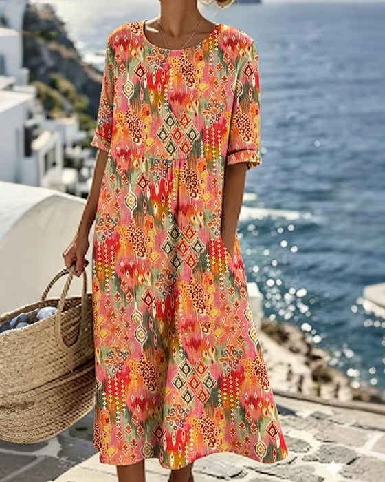 Jurk Ronde Hals Resort Print