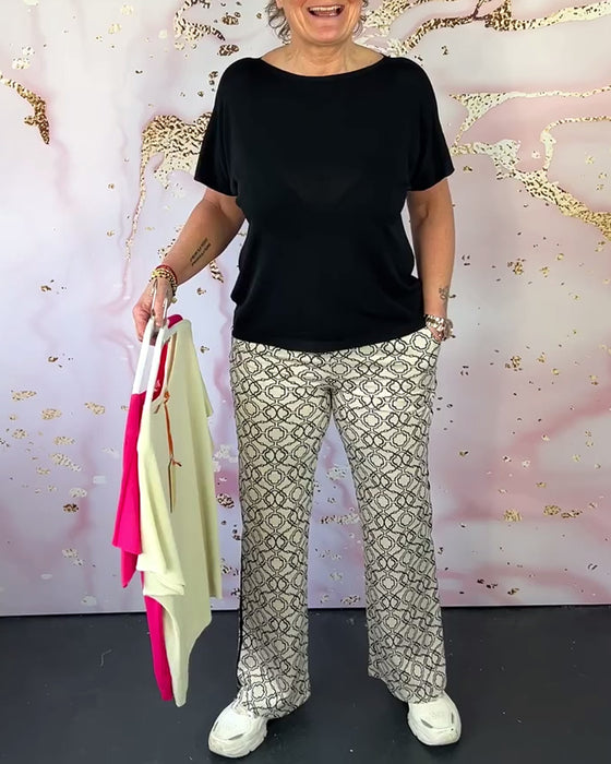 Effen gekleurd casual T-shirt met ronde hals