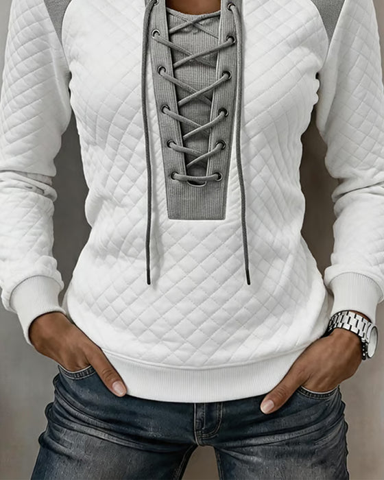Sweatshirt Rijgwerk Slimfit Kleurblok