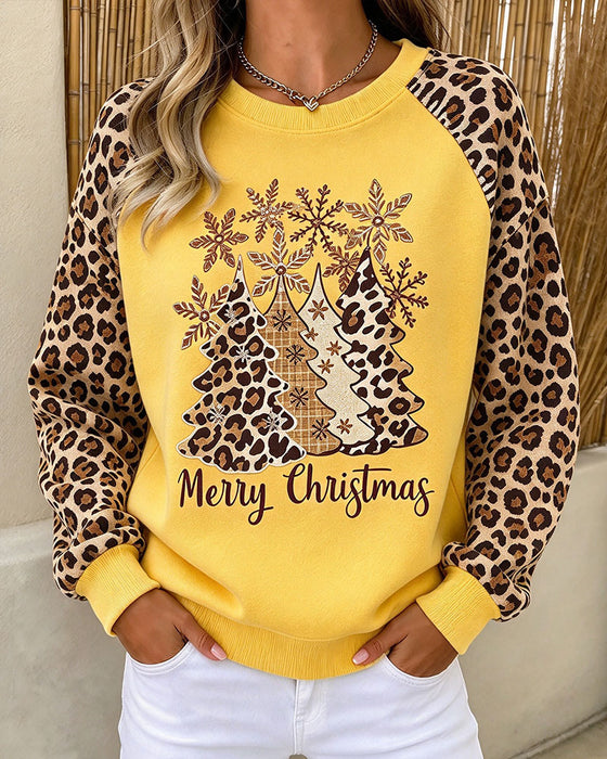 Sweatshirt Ronde Hals Luipaardprint Kerstboom Kleurblok