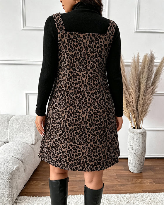 Set Turtleneck Slim Fit Luipaardprint Tuinbroekrok