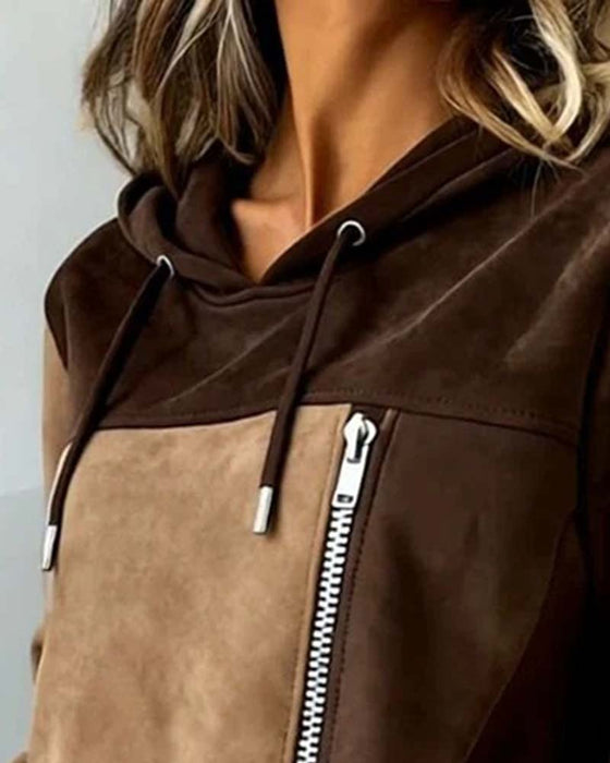 Hoodie Met Capuchon Trekkoord Contrast Rits