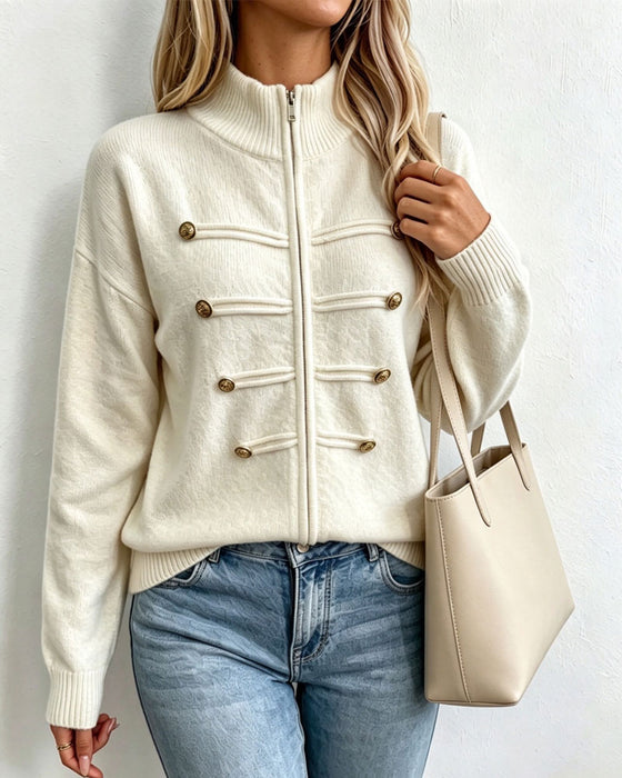 Cardigan Mandarin Kraag Mode Rits Gebreid