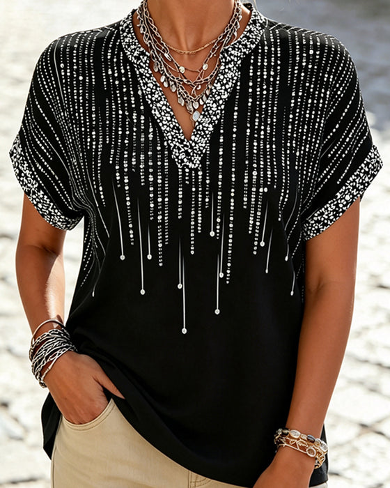 Blouse Off-Schouder V-Hals Print