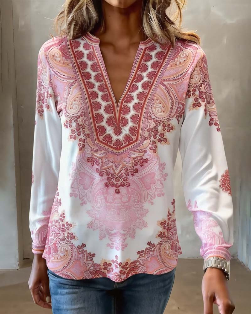 Top V-Hals Bohemian Los