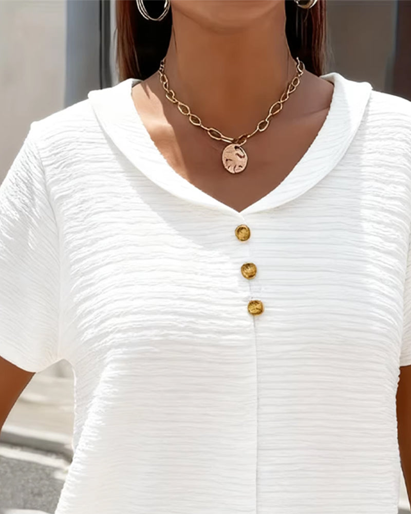 T-shirt Peter Pan Kraag Drie Knopen