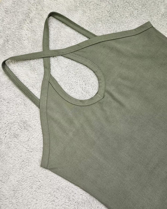 Cami Top Halter Hals Uitgesneden Geribbeld