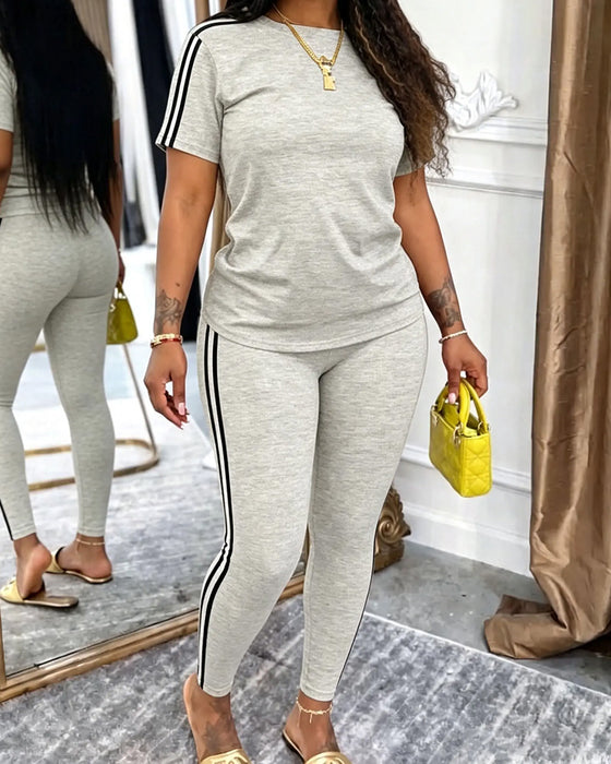 Set Gestreept Kortmouw Lange Sweatbroek