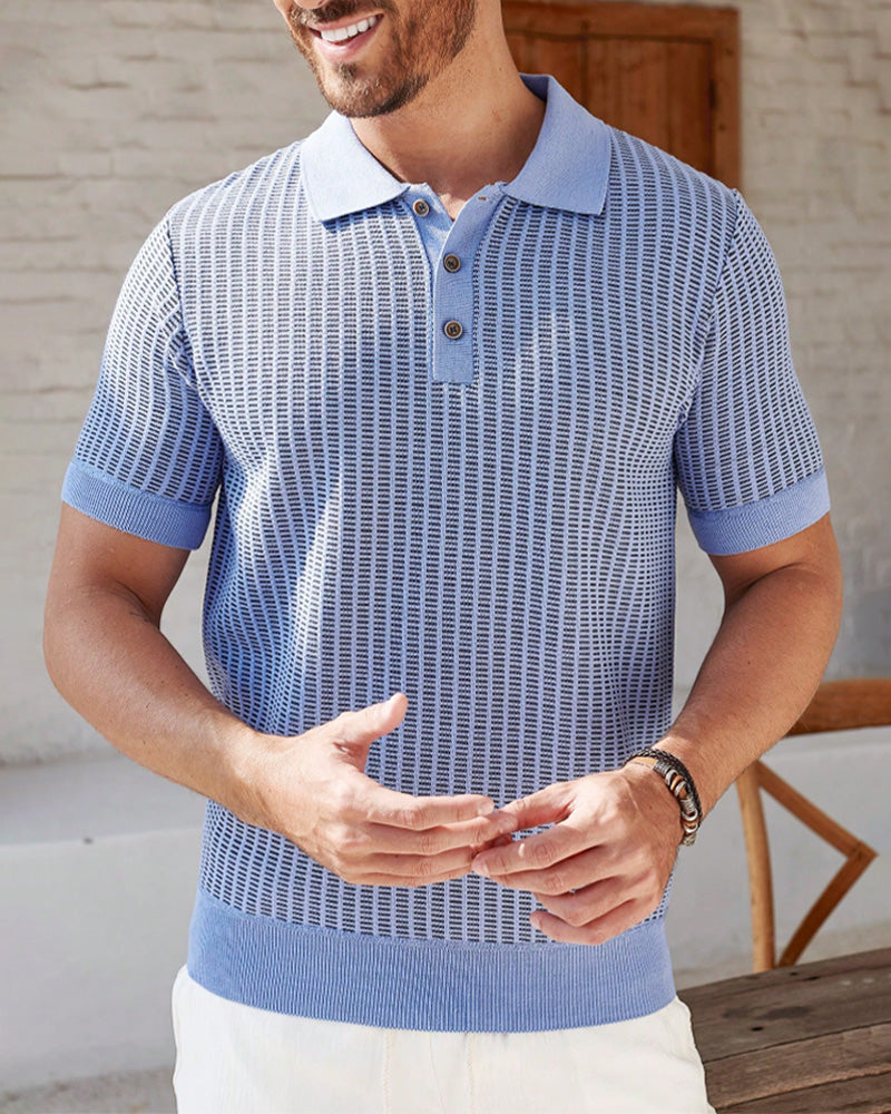 T-Shirt Heren Omslagkraag Verticale Streep