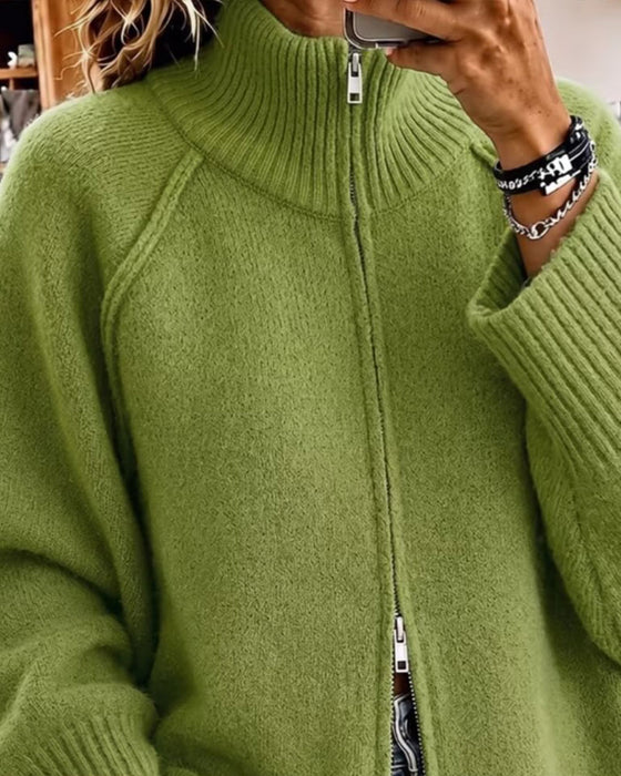 Cardigan Staande Kraag Rits Effen