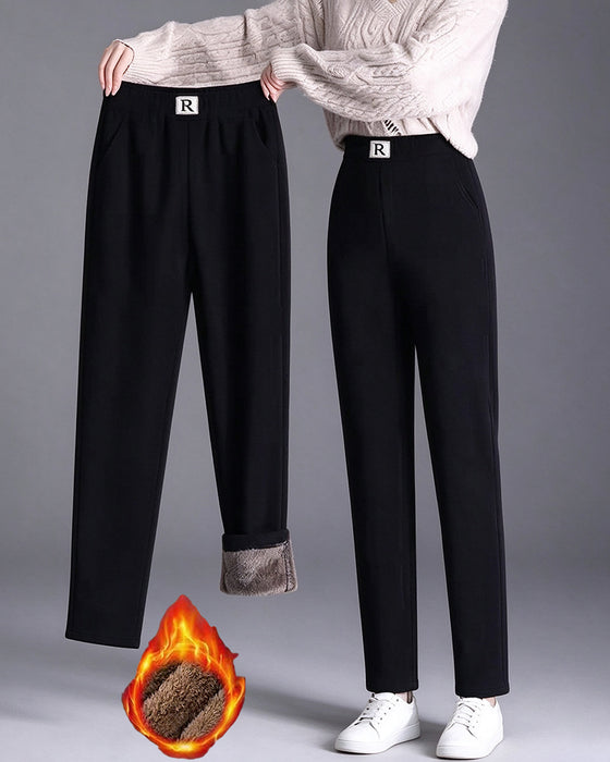 Broek Hoge Taille Fleece-Gevoerd Verdikt Jogger