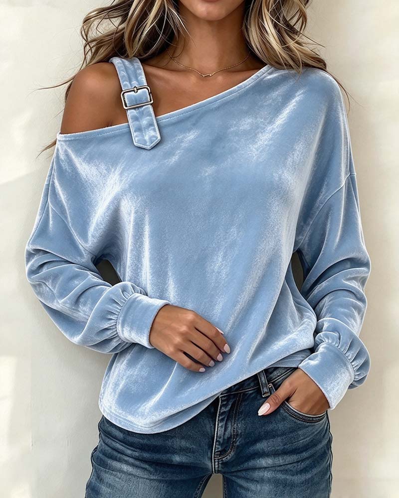 Blouse Gekruiste Schouderbanden Geplooid Schultervrij
