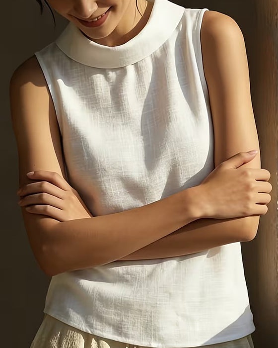 Blouse Met Kraag Mouwloos Effen