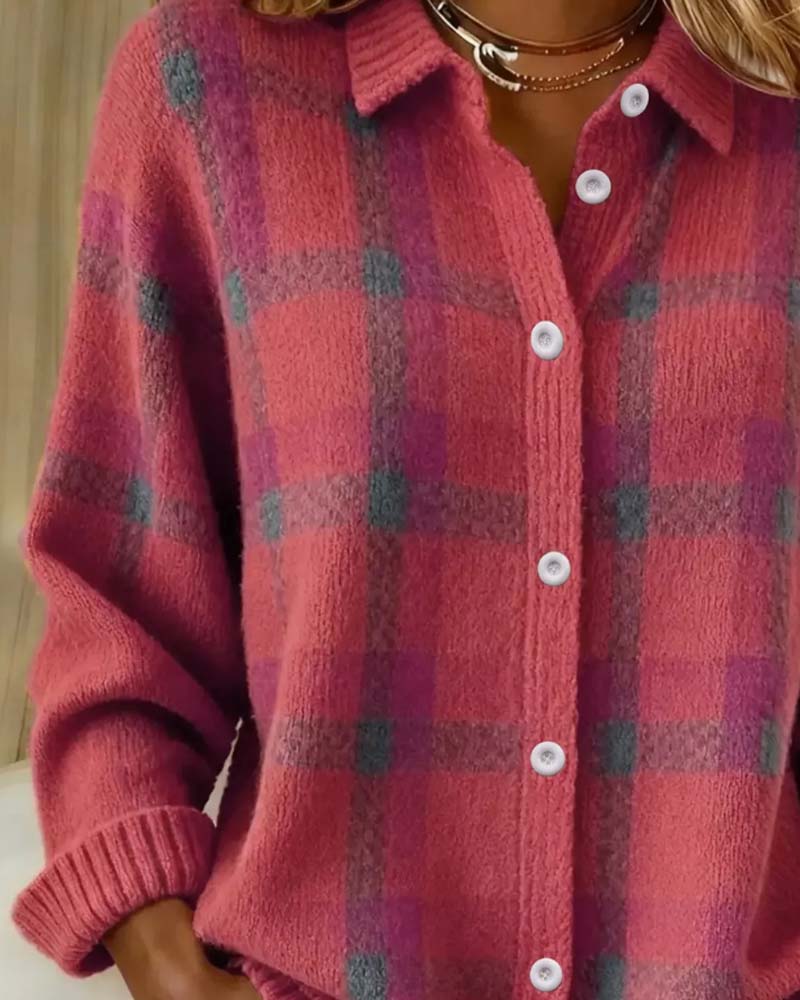 Cardigan Ruitpatroon Overhemdkraag Geknoopt