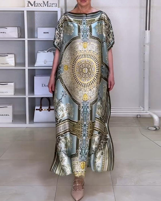 Boho losse jurk met print en split