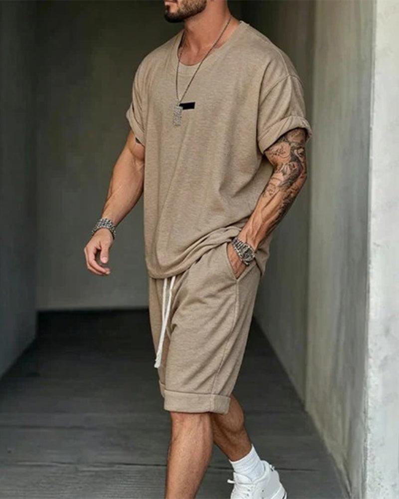 Tweedelig Set Casual Korte Mouw Trekkoord Shorts