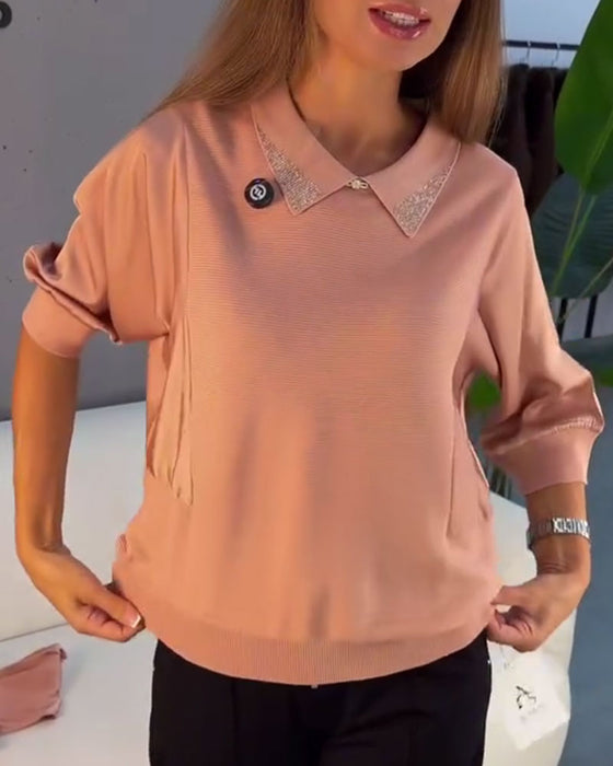 Pullover Reverse Ellebooglange Mouw Gebreid Elegant