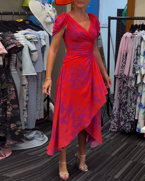 Geplooide jurk met split en print