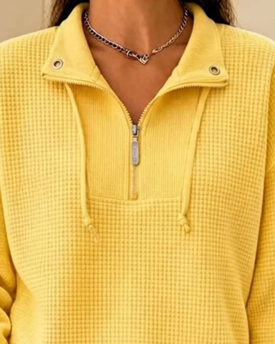 Sweatshirt Wafel Trekkoord Half-Zip