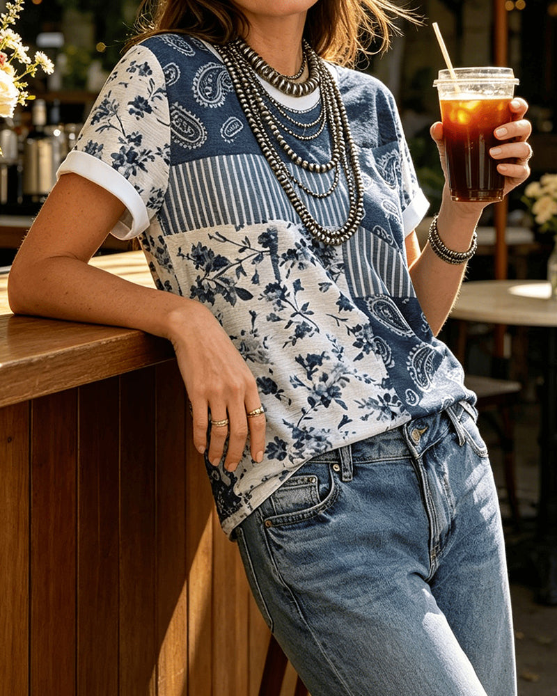 T-Shirt Rondhals Onregelmatig Bloemen